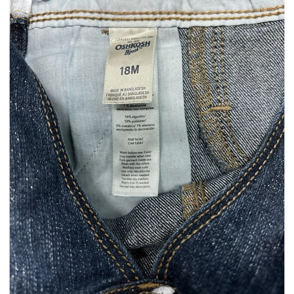 OshKosh‎ B'gosh Denim Sparkle Overalls • 18 Months • Jean Vestbak Bibs